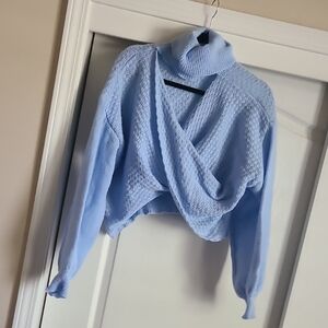 SHEIN Light Blue Wrap Turtleneck Sweater
